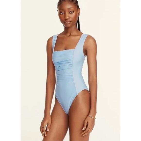 J Crew Ruched Squareneck One Piece Swimsuit Blue Mist Plus 22 Swim Beach Pool - Picture 1 of 8